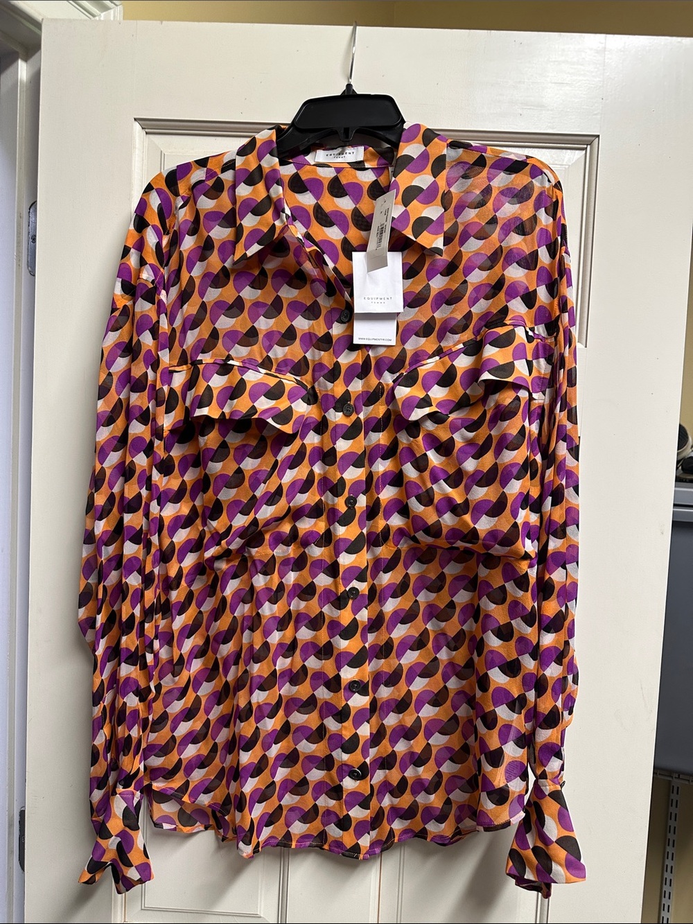 Equipment Geometric Button-Down Shirt in Purple and Orange